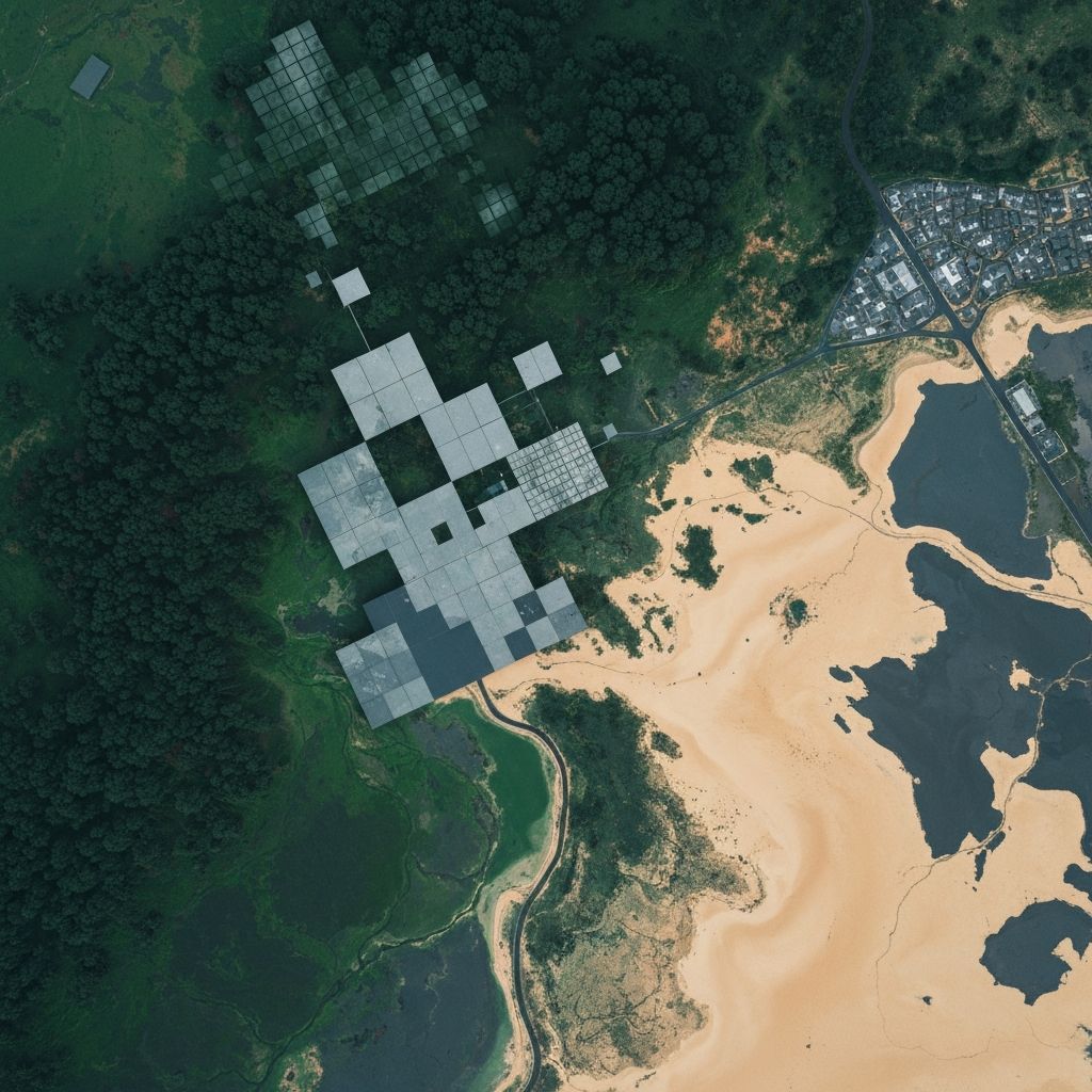 Aerial view representing land, technology, and residential development